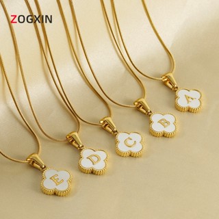 【พร้อมส่ง】18K สร้อยคอตัวอักษร a z โคลเวอร์สี่ใบ นำโชค necklace สําหรับผู้หญิง พร้อมจี้ แฟชั่น สีทอง โซ่ สเตนเลส ไม่ลอกไม่ดํา จี้ตัวอักษร 26 ตัว เครื่องประดับ สําหรับงานปาร์ตี้