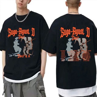 เสื้อยืดแขนสั้นลําลอง ผ้าฝ้าย พิมพ์ลาย KPOP BTS SUGA AGUST D Tour ทรงหลวม แฟชั่นฤดูร้อน สไตล์เกาหลี สําหรับผู้ชาย และผู้