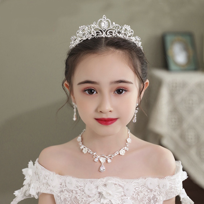 ชุดมงกุฎ ที่คาดผม มงกุฎเจ้าหญิง ต่างหู และสร้อยคอ ประดับคริสตัล เครื่องประดับผม