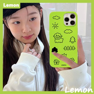 [Lemon] เคสโทรศัพท์มือถือ เพ้นท์มือ ลายการ์ตูนแกะ สีดําวาว สําหรับ 14pro 14promax 13 13pro 13promax 11 12 12pro 12promax XR XSMAX 7P 8P MINI