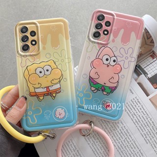 New Casing เคส Samsung Galaxy A04s A03 A13 A23 LTE A33 A53 A73 S21 FE 5G 4G Hot Cute SpongeBob Patrick Cartoon Fashion Air Cushion Couple Phone Case with Stand and Wristband เคสโทรศัพท