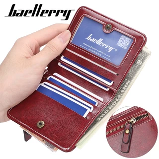 Baellerry กระเป๋าสตางค์หนัง ใบสั้น มีซิป ใส่เหรียญได้หลายใบ สีพื้น แฟชั่นเรียบง่าย สไตล์เกาหลี สําหรับผู้หญิง