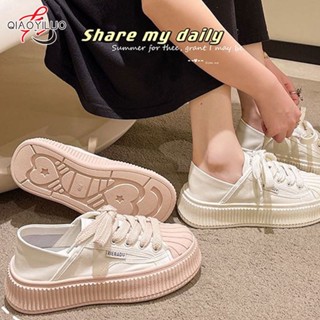 QiaoYiLuo บิสกิตกีฬาลําลอง ใหม่หนา soled ทุกนัดเปลือกหัวรองเท้าผ้าใบผู้หญิง
