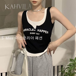 Fake two pieces of contrast color outerwear sports camisole summer new sleeveless top female ins