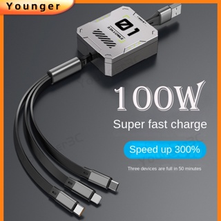 3 in 1 สายชาร์จ USB 100W 6A ชาร์จเร็วมาก สําหรับ ios Type C Micro