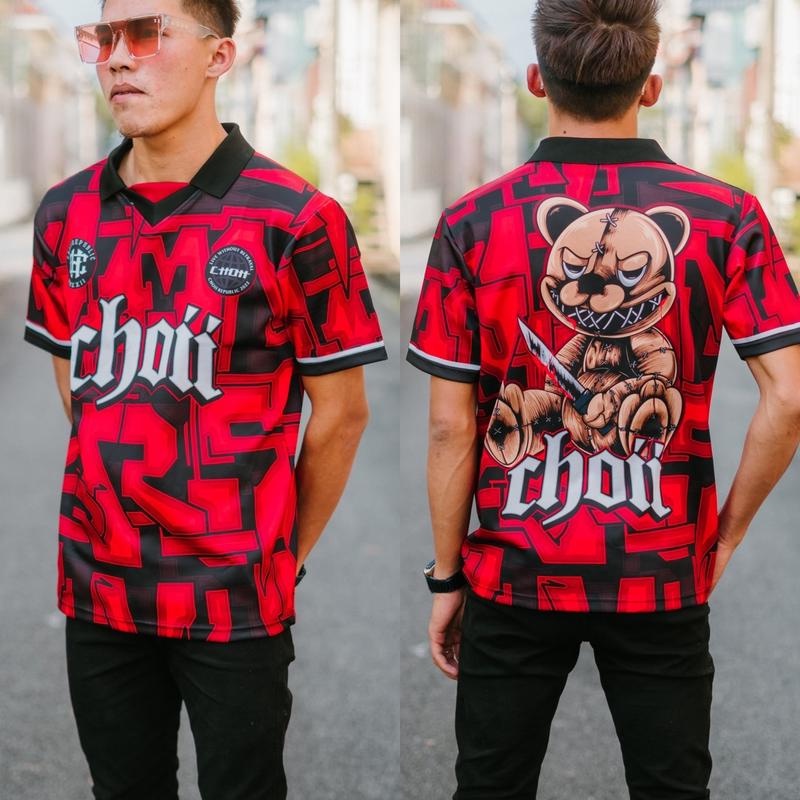 เสื้อกีฬาแขนสั้น คอปก ลาย Baju CHOII CHOII Fresh Design 2023 CHOII RED BEAR EDITION สไตล์เรโทร