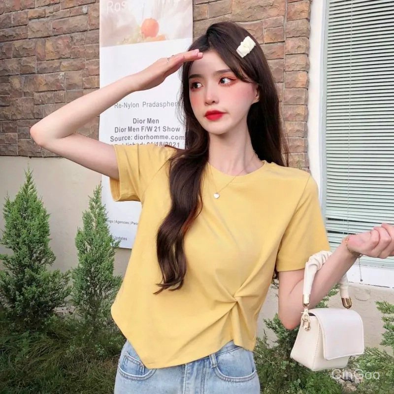 CinGoo พร้อมส่ง Y2K เสื้อยืดแขนสั้น เอวสูง รูปที่ 4