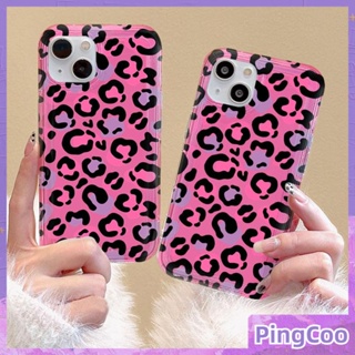 PingCoo - Case for iPhone 14 13 12 Pro 11 Pro Max XR TPU Soft Clear Jelly Airbag Case Fashion Pink Leopard Print Camera Protection Shockproof Back Cover