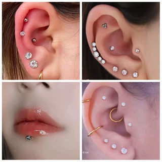 ต่างหูสตั๊ดเจาะกระดูกอ่อน สเตนเลส คริสตัล 16 กรัม 18 กรัม 20 กรัม 1 ชิ้น