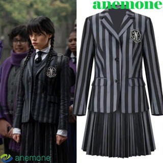 Anemone ชุดคอสเพลย์ ชุดเครื่องแบบนักเรียน Nevermore Academy Wednesday Addams พร็อพถ่ายรูป สําหรับครอบครัว ฮาโลวีน