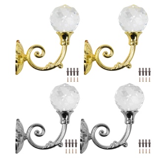 2pairs Wall Mounted Bedroom Zinc Alloy Vintage Screws Heavy Duty Drilling Coat Hook With Crystal Ball Curtain Holdback