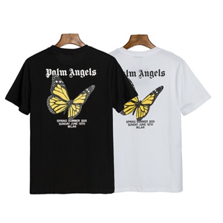 Palm Angels 20SS Letter Behind Butterfly Print High Street Couple Men and Women T-shi . แขนสั้นคอกลมเดียวกัน