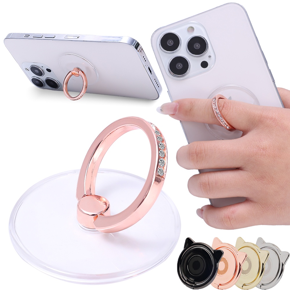 แหวนขาตั้งโทรศัพท์มือถือ แบบใส 360 องศา สําหรับโทรศัพท์ทุกรุ่น ° ขาตั้งโลหะ แบบหมุนได้ สําหรับวางนิ้ว