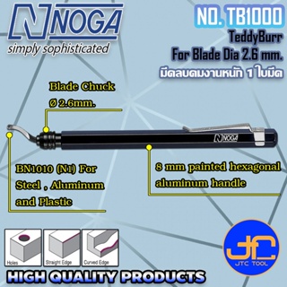 มีด Noga ชุดมีดลบคมด้ามอลูมิเนียม 1ใบมีด รุ่น TB1000 - Light Duty Dia.2.6 mm. Aluminum Handle No.TB1000