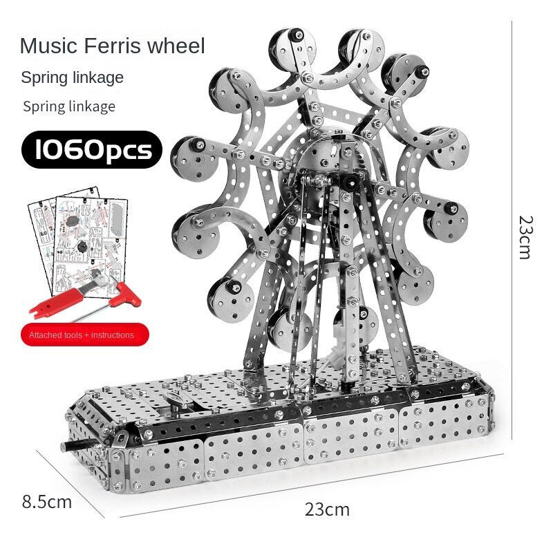 Toy Building Block High Difficulty Metal 3D Architectural Puzzle Ferris Wheel  DIY Handmade Bricks A