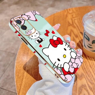 เคสโทรศัพท์มือถือ แบบนิ่ม ลายการ์ตูนคิตตี้ ขอบสี่เหลี่ยม หรูหรา สําหรับ Vivo Y11 2019 Y51 Y31 Y51A 2021 Y53S 4G Y52S Y72 Y52 Y76S