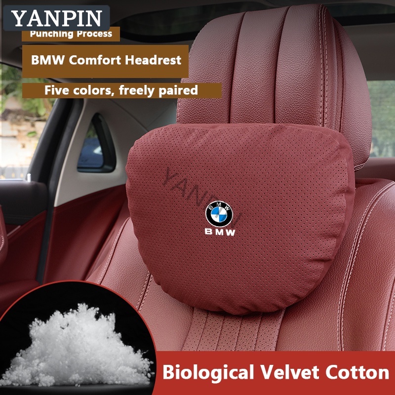 For BMW Car Suede Neck Protection Pillow Waist Pillow Perforated Breathable Biological Velvet Cotton