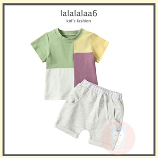 Laa6 ชุดเสื้อแขนสั้น และกางเกงขาสั้น สีตัดกัน สําหรับเด็กผู้ชาย