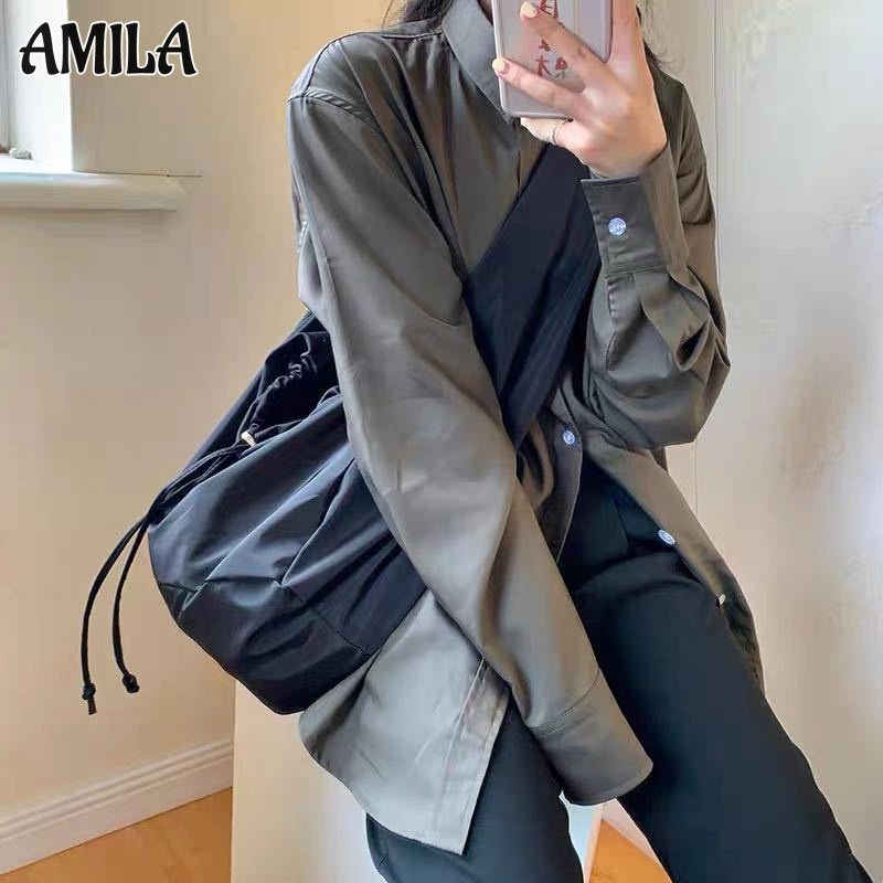 AMILA กระเป๋าผ้าใบเย็นสบายๆเวอร์ชั่นเกาหลีไนลอนความจุขนาดใหญ่ทุกการแข่งขันฮาราจูกุนักเรียนใต้วงแขนกระเป๋า