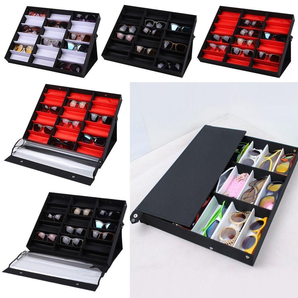 Goxi75 18 กริดแว่นตาถาดทนทานขาตั้งแว่นตา Organizer กล่อง