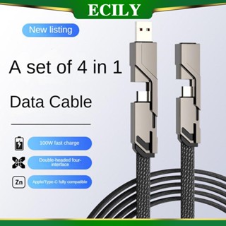 Ecily 4 In 1 สายชาร์จ ถ่ายโอนข้อมูล 100W 480mbps ชาร์จเร็ว สําหรับสายชาร์จ USB