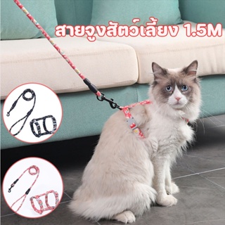 🐾🐱พร้อมส่ง🐾🐱สายจูงสัตว์เลี้ยง 1.5M ปรับได้ สายจูงแมว สายจูงสุนัข สีดำ