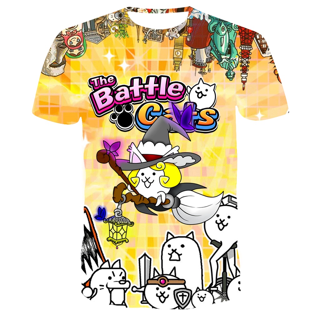 เสื้อยืดลําลอง แขนสั้น คอกลม พิมพ์ลายเกม The Battle Cats 3 มิติ แฟชั่นสําหรับเด็กผู้ชาย และผู้หญิง