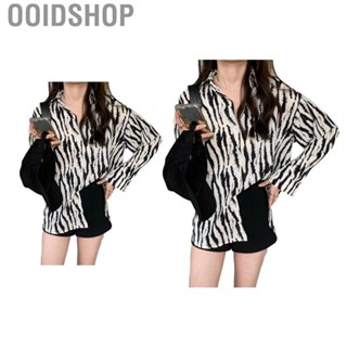 Ooidshop Women Button Down Shirt  Long Sleeve Shirt Soft Stylish Loose Zebra Stripe Turn Down Collar Skin Friendly  for Work