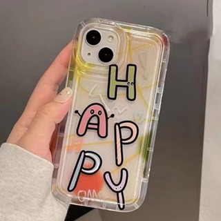 เคสโทรศัพท์มือถือซิลิโคน TPU ใส แบบนิ่ม กันกระแทก ลาย Happy สําหรับ IPhone 14 13 11 Pro Max 12 8 7 Plus XS XR X 6 6s Mini