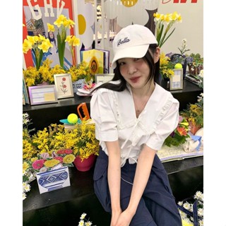 [SR-STUDIO] Grove พร้อมส่ง เสื้อเชิ้ตแขนสั้น คอตุ๊กตา เอวสูง แต่งลูกไม้ 23 สไตล์ใหม่