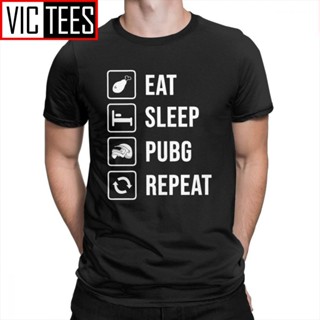 เสื้อยืดแขนสั้น ผ้าฝ้าย 100% พิมพ์ลาย Eat Sleep Pubg Repeat ขนาดใหญ่ คุณภาพสูง สําหรับผู้ชาย