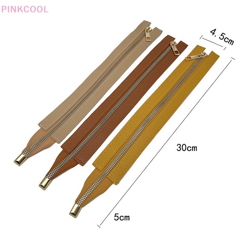 Pinkcool ซิปโลหะ หนัง PU 30 ซม. อุปกรณ์เสริม สําหรับเย็บกระเป๋าถือ งานฝีมือ DIY