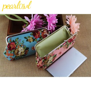 Pearl01 กระเป๋าสตางค์ ผ้าแคนวาส ลายดอกไม้ สําหรับใส่เหรียญ หูฟัง บัตร