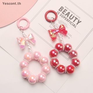 Yescont พวงกุญแจ จี้โบว์น่ารัก ประดับลูกปัด สีแคนดี้ สําหรับห้อยกระเป๋า โทรศัพท์มือถือ