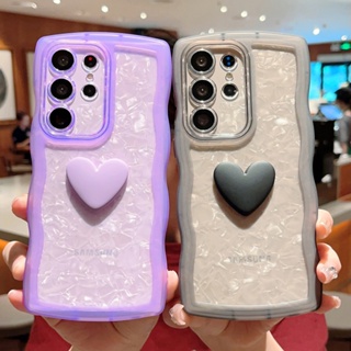 เคสโทรศัพท์มือถือ ซิลิโคนนิ่ม แบบใส ขอบหยัก ลายหัวใจน่ารัก สําหรับ Samsung Galaxy S23 S22 Ultra S21 S20 Plus FE