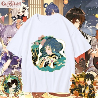 Genshin Impact XiaoVentihongLi เกมเสื้อยืดเสื้อขาวUnisex