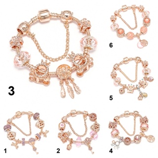 S925 Rose Gold Color Bracelets &amp; Bangles Fit Women Charms DIY Jewelry Gift