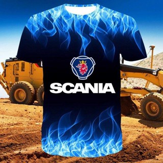 เสื้อยืดแขนสั้นลําลอง พิมพ์ลายพราง รถบรรทุก Saab Scania 3 มิติ แบบสวมหัว แฟชั่นฤดูร้อน สําหรับผู้ชาย