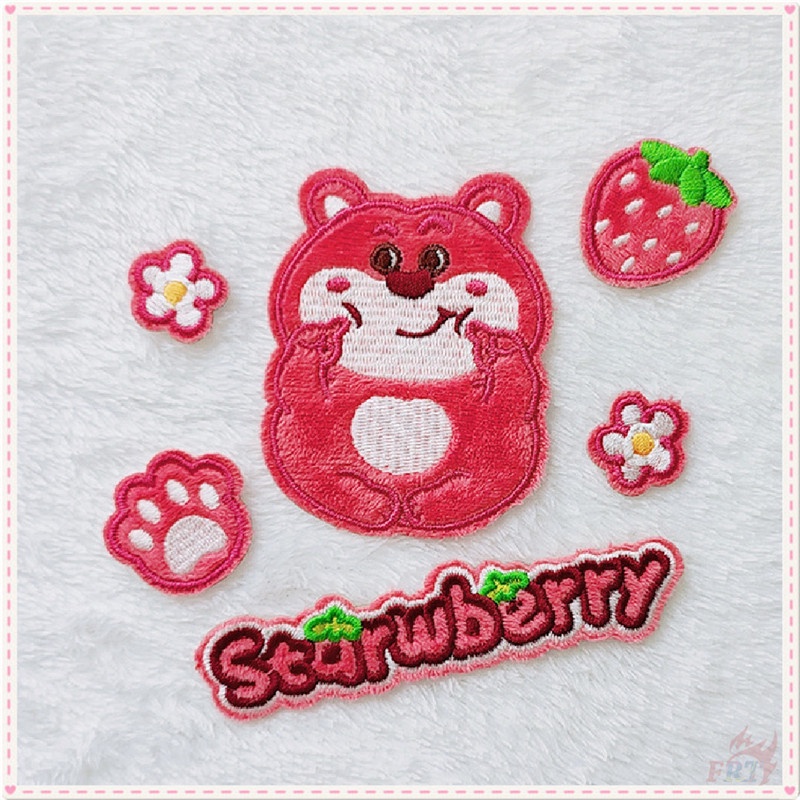 สตรอเบอร์รี่หมี ถาม-1 แพทช์สติกเกอร์ติดด้วยตนเองล็อตโซ่ 1 ชิ้น DIY เหล็กบนเย็บเสื้อผ้ากระเป๋าอุปกรณ์เสริมตกแต่งป้ายแพทช์
