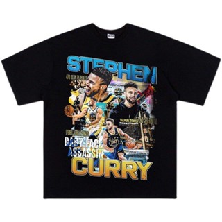 การออกแบบเดิมผ้าฝ้าย เสื้อยืดแขนสั้น พิมพ์ลาย Stephen curry American ทรงหลวม ขนาดใหญ่ S-5XL