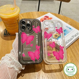 เคสโทรศัพท์มือถือแบบนิ่ม TPU ใส กันกระแทก ลายผีเสื้อ สีชมพู สําหรับ Iphone X XS XR XsMax IP 6 7 8 Plus 11 Pro Max 12 13 14 Pro Max