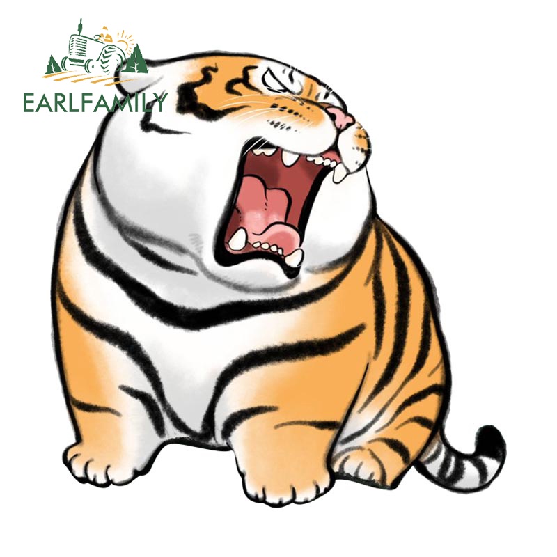 EARLFAMILY 13 ซม.Tiger น่ารักรถสติกเกอร์แล็ปท็อป Scratch-Proof Windows บุคลิกภาพกราฟิกไวนิลรถห่อรถจัดแต่งทรงผม
