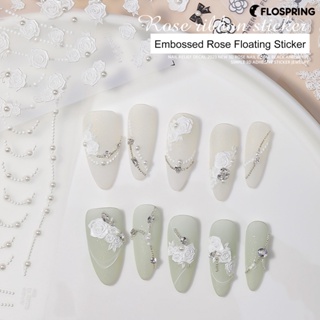 Flospring สติกเกอร์ PVC ลายดอกกุหลาบ มีกาวในตัว กันน้ํา ลอกออกได้ สําหรับตกแต่งเล็บ DIY