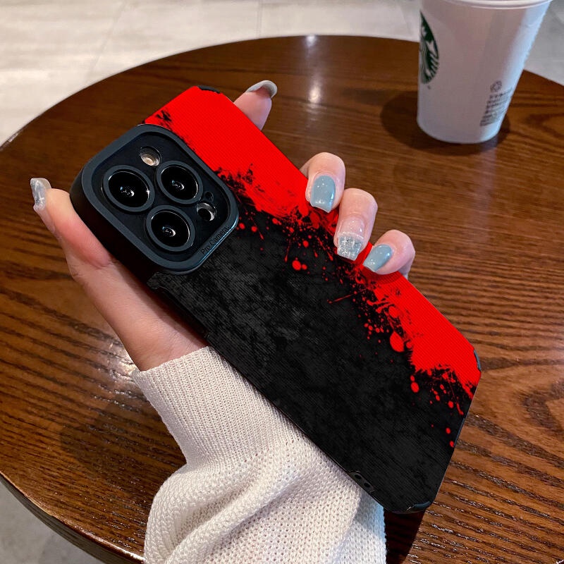 เคสโทรศัพท์มือถือนิ่ม กันตก ลายหมึกเย็บติดกัน สีดํา และสีแดง สําหรับ IPhone Apple 11 12 Pro Max X XR XS Max SE 7 Plus 8 Plus IPhone 13 Pro Max IPhone 14 Pro Max