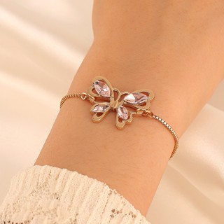 European and American ins Barbie Princess Butterfly Bracelet Fashion Light Luxury Pink Crystal Hollow Butterfly Bracelet Simple Handicraft