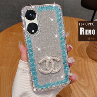 เคส Oppo Reno8 T 5G 4G Reno7 4G 5G Reno7 Z 8 Z 5G Reno8 Pro 5G Reno6 Reno5 5G 4G Reno 8T 8Z 7Z 7 8 6 5 โทรศัพท์มือถือ ประดับกลิตเตอร์ พลอยเทียม ไล่โทนสี ลายดอกกุหลาบ 3D สําหรับ