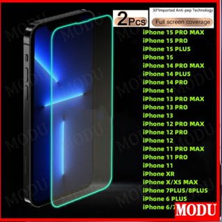 กระจกนิรภัยกันรอยหน้าจอ เรืองแสง สําหรับ iPhone 14 13 12 11 Pro MAX X XS XR 7 8 6 6S SE 2020 Pro Plus 2 ชิ้น