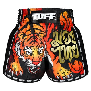 กางเกงมวย กางเกงมวยไทย กางเกงกีฬา ทัฟฟ์มวยไทย กางเกงมวยไทย TUFF Muay Thai Boxing Shorts Retro Style Orange Furious Tiger