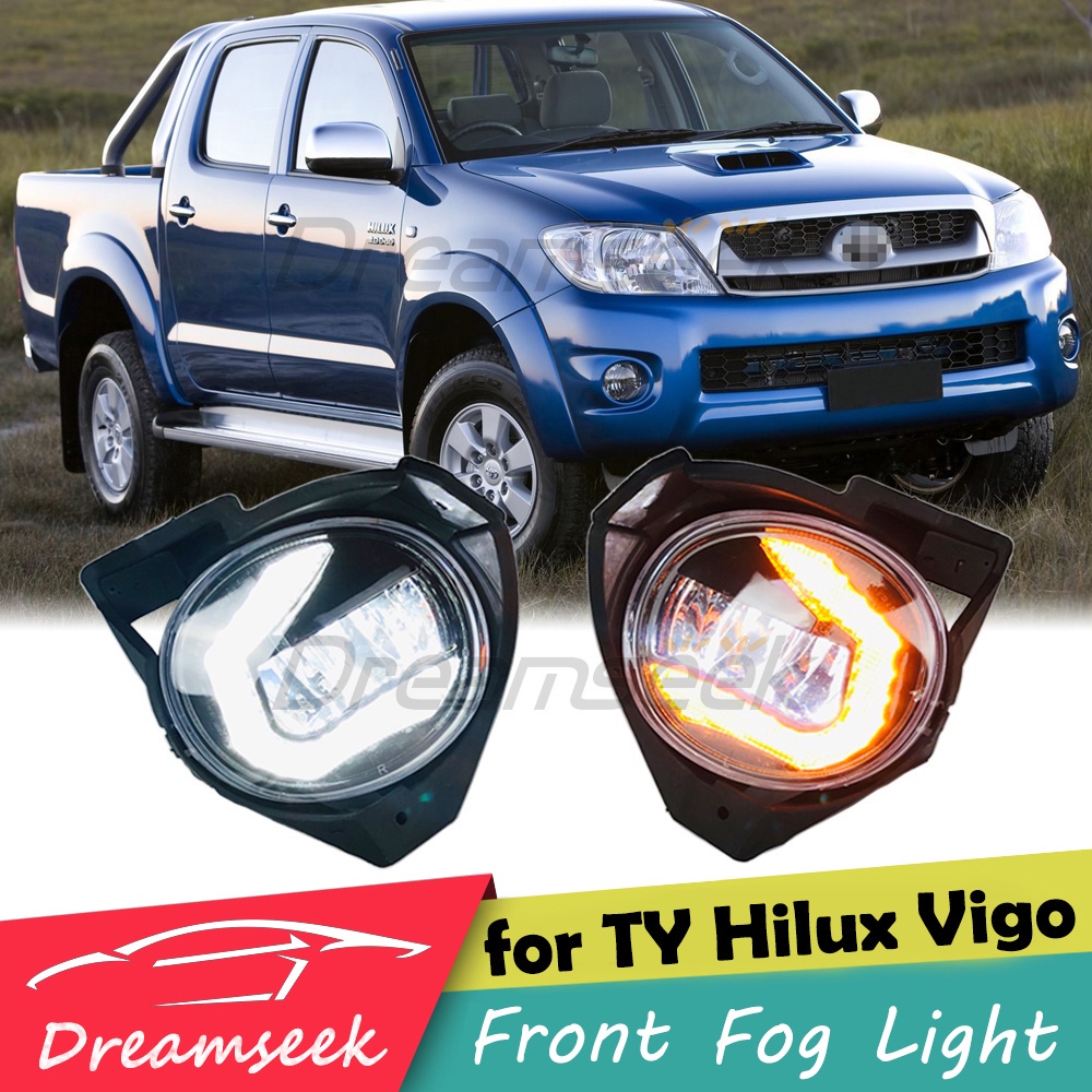 หลอดไฟตัดหมอก LED เลนส์ใส พร้อมสัญญาณไฟเลี้ยวไดนามิก สําหรับ Toyota Hilux Vigo 2008 2009 2010