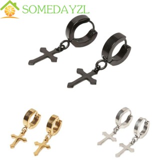 SOMEDAYZL เครื่องประดับ ต่างหูแฟชั่น ห้อยจี้ไม้กางเขน สไตล์พังก์วินเทจ